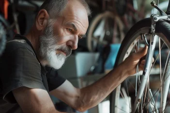 Person repariert Fahrrad