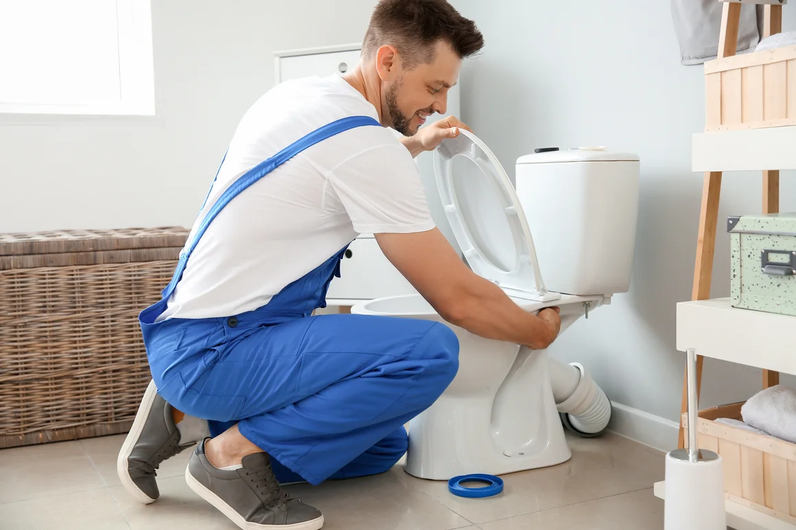 Person montiert Toilette