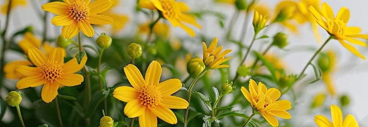 Gelbe Blumen mit grünen Blättern