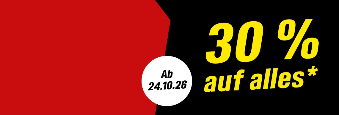 Werbebanner mit der Ankündigung: 30 % auf alles ab 24.10.26.