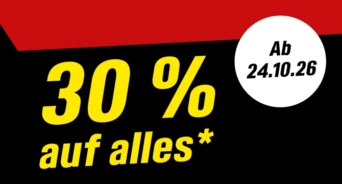 Werbebanner mit Rabattaktion: 30 % auf alles ab dem 24.10.26.