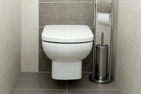 Hängende Toilette mit Toilettenbürste