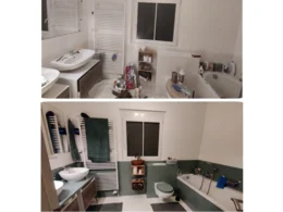 Vorher-Nachher-Bild einer Badezimmerrenovierung