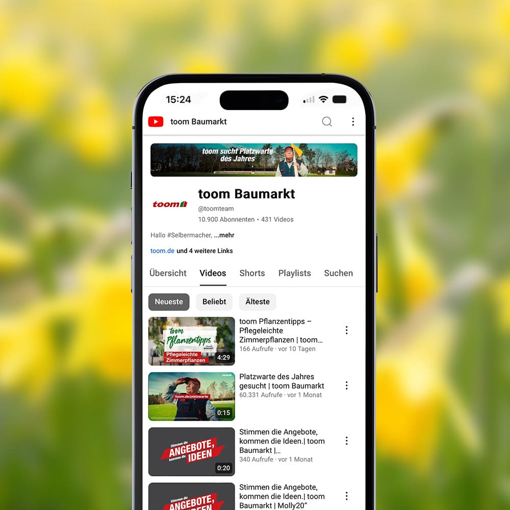 Screenshot des YouTube-Kanals vom toom Baumarkt.